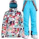 GSOU SNOW Women's Ski Jackets and Pants Set Snowboarding Snowsuit Snow Coat Hooded Waterproof Windproof