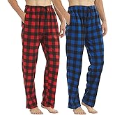 LANBAOSI 2 Pack Mens Pajama Pants Set Bottoms Fleece Lounge Sleepwear Lightweight Plaid pj Pants with Pockets Microfleece