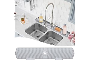 highydroLED Sink Splash Guard 30 inch, Silicone Faucet Mat for Kitchen, 5° Slope Design for Easier Draining, 90° Foldable Design Silicone Splash Guard for Kitchen Bathroom,Laundry Room, Farmhouse Grey