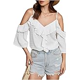 SweatyRocks Women's Off Shoulder Blouses Casual Ruffle Tops Loose Fit Blouse Fall Outfits
