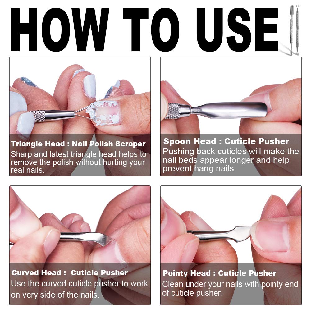 Nail Art Soak Off Gel Polish Cuticle Pusher Peeler Scraper Remover Tools with Unique Triangle Tip Design Stainless Steel by GADGETS ENTREPOT: Beauty