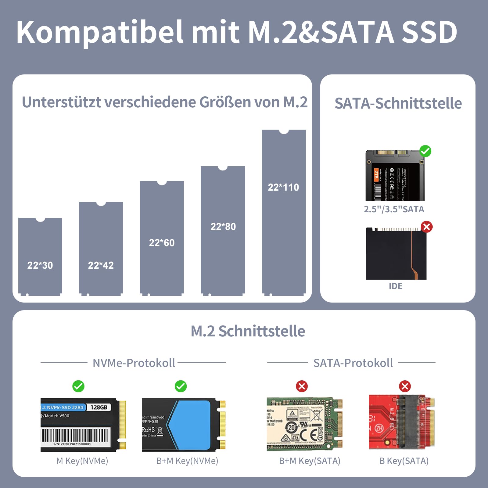 SUIDEK M.2 NVMe USB Adapter, USB-C 3.0 auf M.2 und SATA Festplattenleser 2