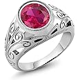 Gem Stone King Men's 925 Sterling Silver Oval Red Created Ruby Ring (6.40 Cttw, Available In Size 7,8,9,10,11,12,13)