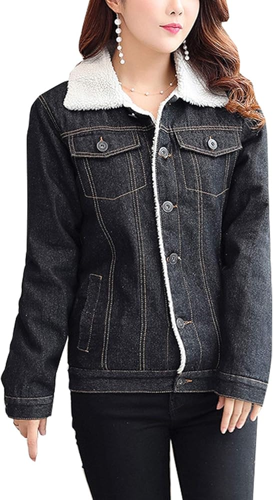 sherpa lined black denim jacket womens