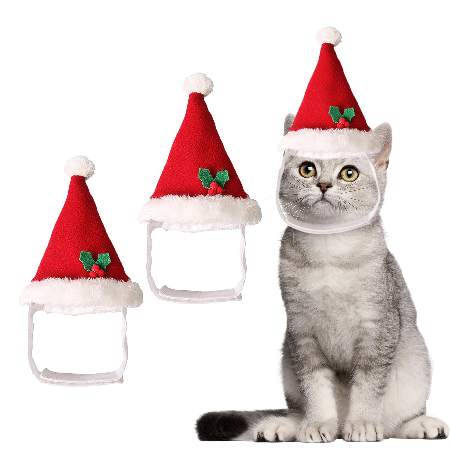 UNVOJL 2pcs Christmas Pet Santa Hat Dog Christmas Hat Adjustable Cute Pet Christmas Hats Pet Hair Accessories for Dogs Cats