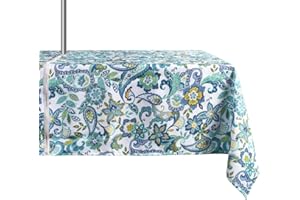 ColorBird Modern Paisley Flower Outdoor Tablecloth Water Resistant Spillproof Polyester Fabric Table Cover with Zipper Umbrella Hole for Patio Garden Tabletop Decor, 60 x 84 Inch, Zippered, Paisley