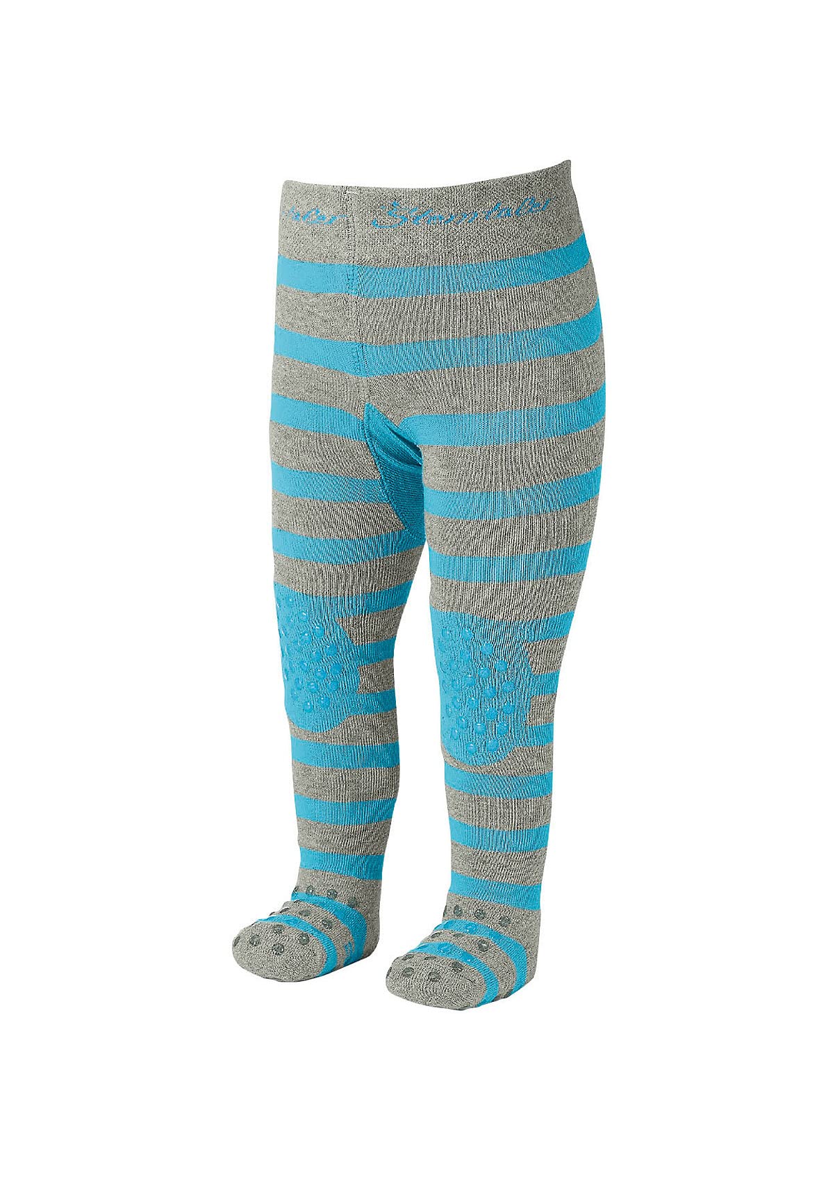 Sterntaler Baby Boys Tights For Babies, Erik The Donkey, Slipper Sole, Age: 5-6 Months, Size: 74, Grey/Turquoise Tights, Grey (Silber Melange 542), 74 (Manufacturer Size: 74)