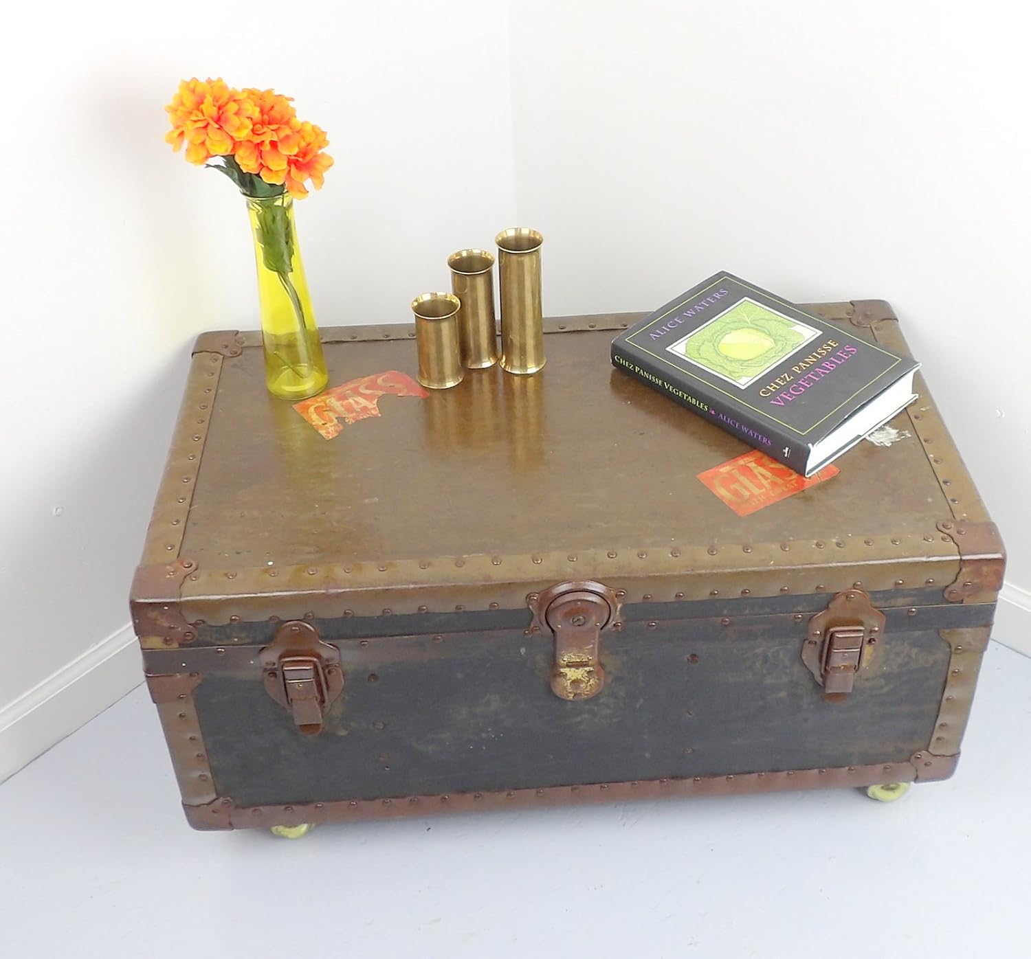 Coffee Table Trunk Military Army Footlocker Antique Handmade