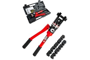 AMZCNC Professional Hydraulic Crimping Tool with 12 Ton Output Pressure and 9 Standard US Dies (Crimps 8 AWG to 4/0 AWG)