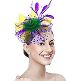 Bniksok Mardi Gras Fascinators for Women Tea Party Headband Wedding Cocktail Flower Mesh Feathers Hair Clip Purple Yellow Green Hair Accessories Halloween