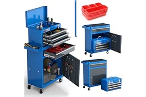 AIRAJ PRO 4-Drawers Tool Chest with Wheels,Rolling Tool Chest with Tool Box Organizer Tray Divider Set,Detachable Cabinet Storage Tool Box with Hooks & Locking System for Workshop Mechanics Garage