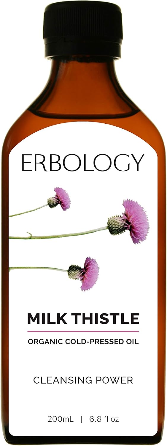 Erbology Organic Milk Thistle Oil 250ml, Cold-Pressed, High in Vitamin E (420% RI), Detoxifying, Straight from Farm, GMO-Free