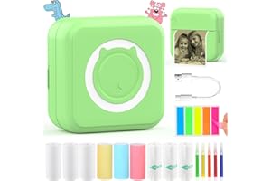 HuiJuKeJi Inkless Sticker Printer for iOS&Android Print Pod Mini Thermal Printer with 10 Rolls Thermal Paper,Color Pen,Bluetooth Pocket Portable Receipt Printer for Photo Journal Notes Memo-Green