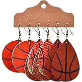 3Pairs Sporty Style Earrings, Glittering Sequin Leather Earrings, Rugby Basketball Baseball Football Cheerleaders Lightweight Multilayer Teardrop-Shaped Hook Dangling Jewelry