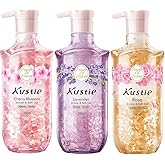 Kustie Real Flower Petal Perfume Body Wash with Essential Oils, 24H Fragrance & Deep Moisturizing Cleanse Shower Gel for Sensitive & Dry Skin with Pump Bottle, 12.8 fl oz, 3-Pack