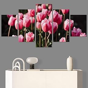 SIGNWIN 5 Panel Canvas Wall Art Pink Fields...