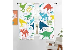 KIKIRY Dinosaur Curtain 42" W x 63" L Dino Colorful Kid Funny Cartoon Animal Boys Cute Curtains Living Room Bedroom Window Drapes Treatment Fabric 1 Pair