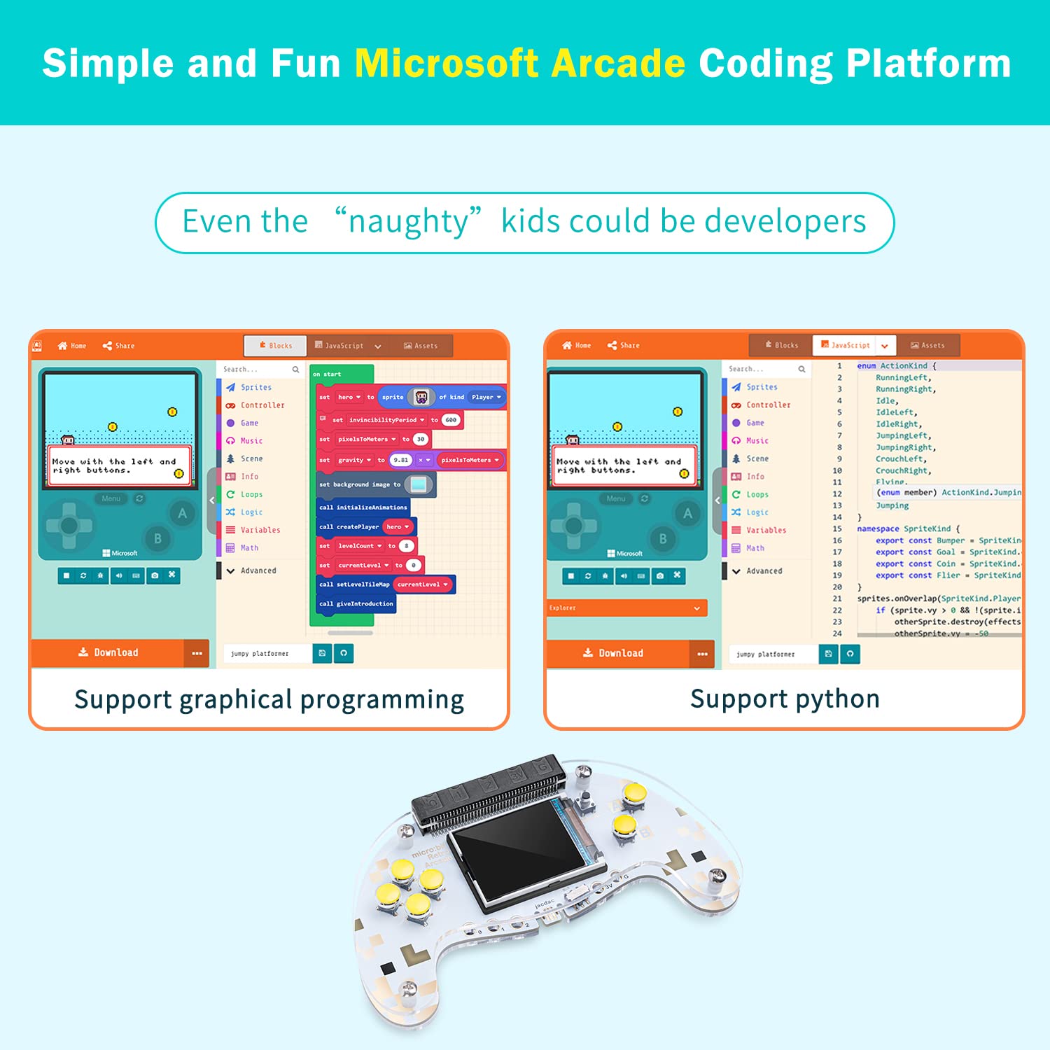 ELECFREAKS microbit Retro Makecode Arcade for STEM Education, Micro:bit Joystick Programming Learning Machine Supports Remote Control and Creat Games(Without Micro:bit)