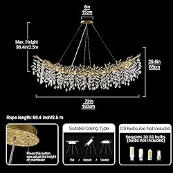 kvtinmty Modern Crystal Gold Chandelier,72" Large