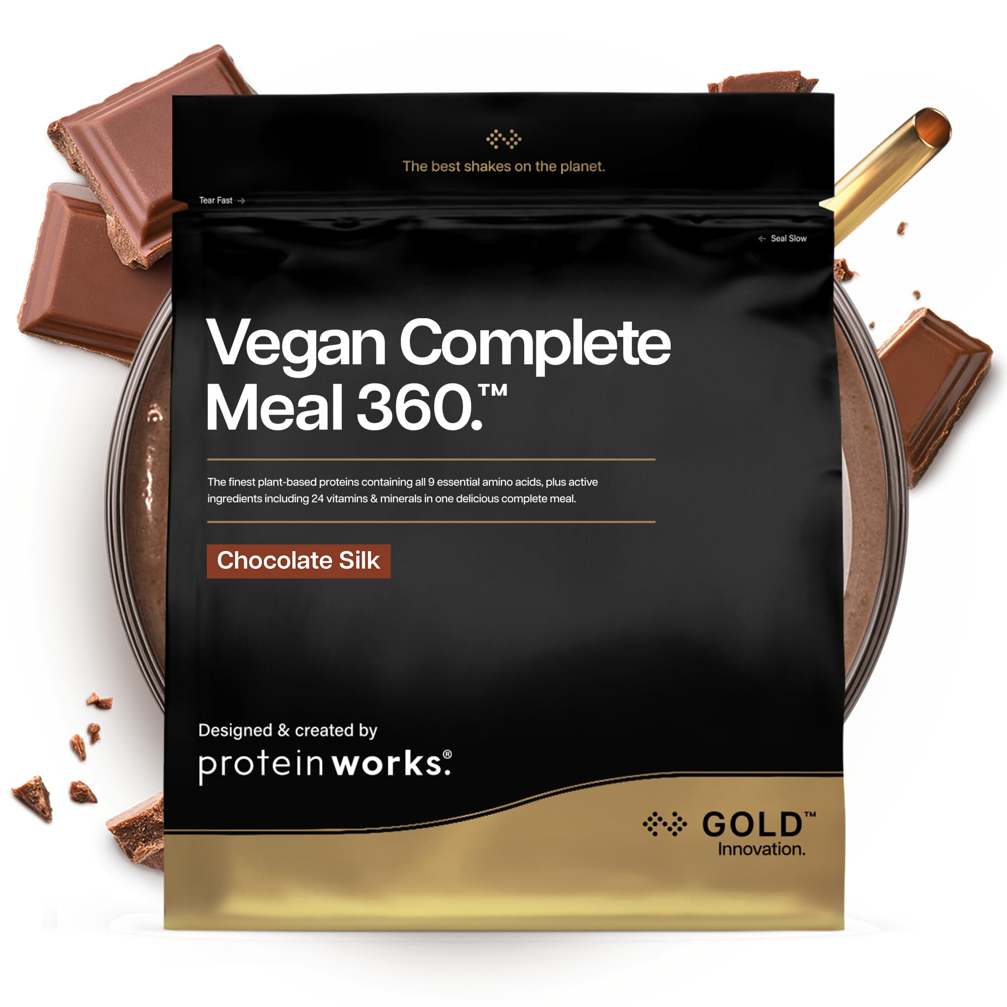 Protein Works | Vegan Complete Meal 360 - GOLD Innovation, Award-Winning Vegan Protein Meal Replacement Shake, Premium Plant-Based Ingredients, Vitamins & Minerals, Chocolate Silk, 10 Meals, 1kg