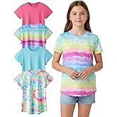 4 Pack: Youth Girls Athletic Shirts, Short Sleeve Dry Fit Apparel Tech Tshirts, Sports Activewear for Kids Teens