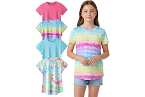 LIBERTY PRO 4 Pack: Youth Girls Athletic Shirts, Short Sleeve Dry Fit Apparel Tech Tshirts, Sports Activewear for Kids Teens