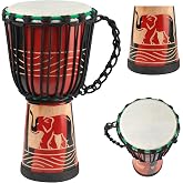 GOGHOST Wood Djembe Drum African Drums for Adults 8.5'' x 16'', Carved | Handmade West African Mahogany Djembe with Goatskin Drumhead Hand Drum Musical Instruments for Beginners, ( Red Elephant)