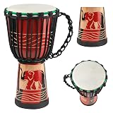 GOGHOST Wood Djembe Drum, 8.5'' x 16''Carved Red Elephant Mahogany African Drums with Goatskin Drumhead, West African Styled Professional Djembe Hand Drum for Adults Beginners