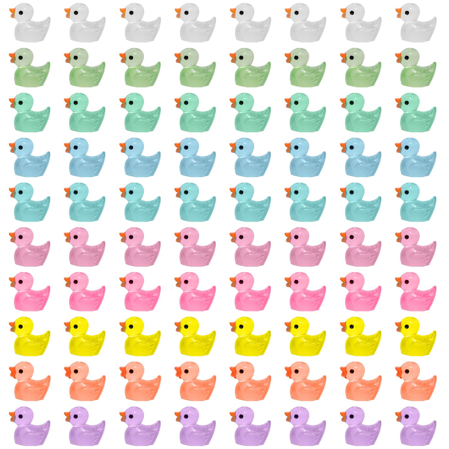 GVSAVY 80pcs Mini Glow Resin Ducks, Handicraft Ducks, Realistic Ducklings for Decorating Aquariums, Dollhouses, Potted Plants, Garden Landscapes (10 Colors)