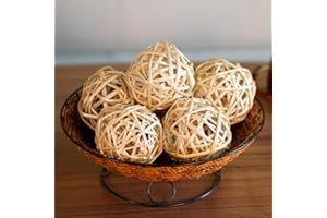 Qingbei Rina 4 Inch Wood Decorative Balls for Bowls, Extra Large Wicker Rattan Balls Decorative Orbs Vase Fillers for Centerpieces, Natural Home Wedding Decor(4 PCS)