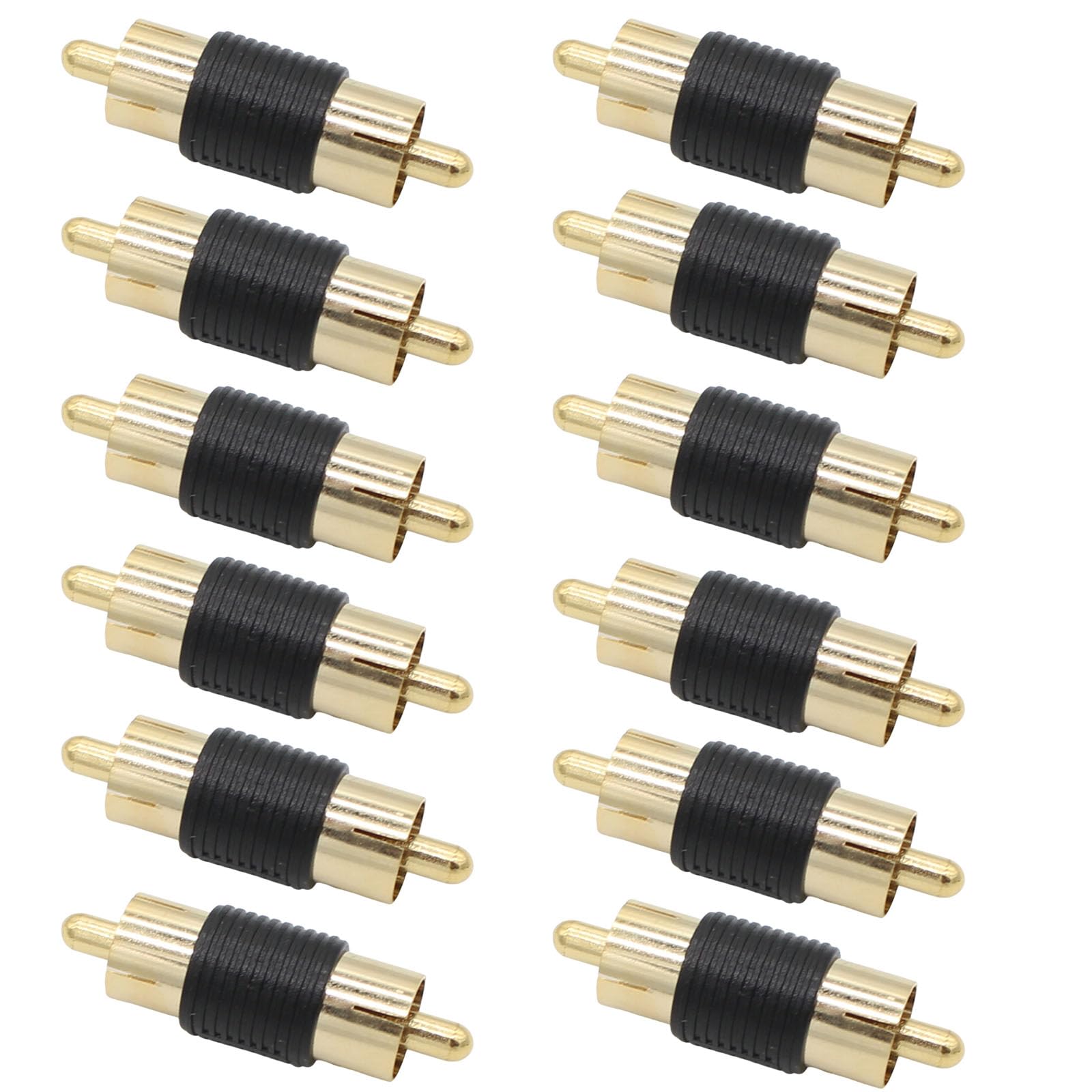 RCA Male to Male Coupler 12-Pack, Gold Plated RCA Male Adapter Connector for Phono, Speaker, RCA Cable, Amplifer Connection