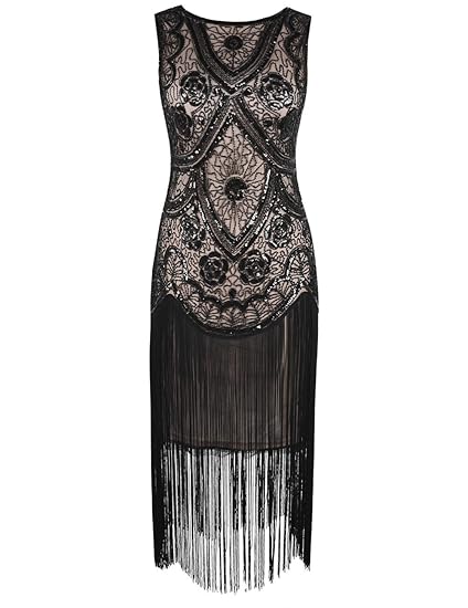 Kayamiya Damen 1920er Inspiriert Cocktail Flapper Gatsby Kleid Mit Perlen Floral Art Deco
