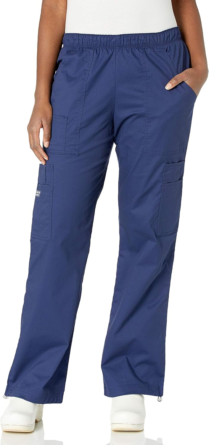 CHEROKEE Women's MidRise Elastic Waist Cargo Scrubs Pant Blue XS