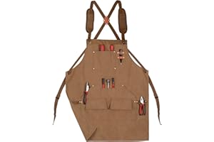 Tosewever Work Aprons for Men with Large Pockets, Canvas Cross Back Heavy Duty Adjustable Tool Aprons for Chef Cooking BBQ