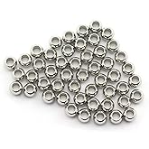 Tegg 50pcs 4mm Smooth Round Spacer Beads DIY Crafts Making Jewelry Findings Accessories 304 Stainless Steel Seamless Loose Beads 2mm Hole Silver