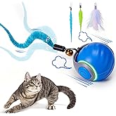 BABORUI Interactive Cat Toy Ball - Automatic Interactive Cat Toys for Indoor Cats with 3 Tails, 2 Speeds Rechargeable Cat Enrichment Toys for Small/Medium/Large Cats to Keep Them Busy(Blue)