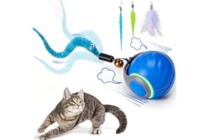 BABORUI Interactive Cat Toy Ball - Automatic Interactive Cat Toys for Indoor Cats with 3 Tails, 2 Speeds Rechargeable Cat Enrichment Toys for Small/Medium/Large Cats to Keep Them Busy(Blue)
