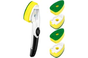 HELIME Dishwand Handle with 5 Heavy Duty Sponge Refills,Dish Wand Refill with Hole,Non-Scratch Dishwashing Brush with Soap Co