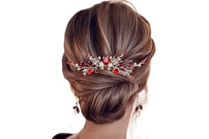 BETITETO Bridal Crystal Hair Comb and Earrings Set Elegant Bride Wedding Hair Piece Accessories for Women Prom Party Photography (Wine Red)