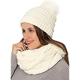 Double Couple Winter Scarf and Hat Set for Women Thick Cable Knitted Circle Loop Infinity Scarfs and Warm Beanie Hat