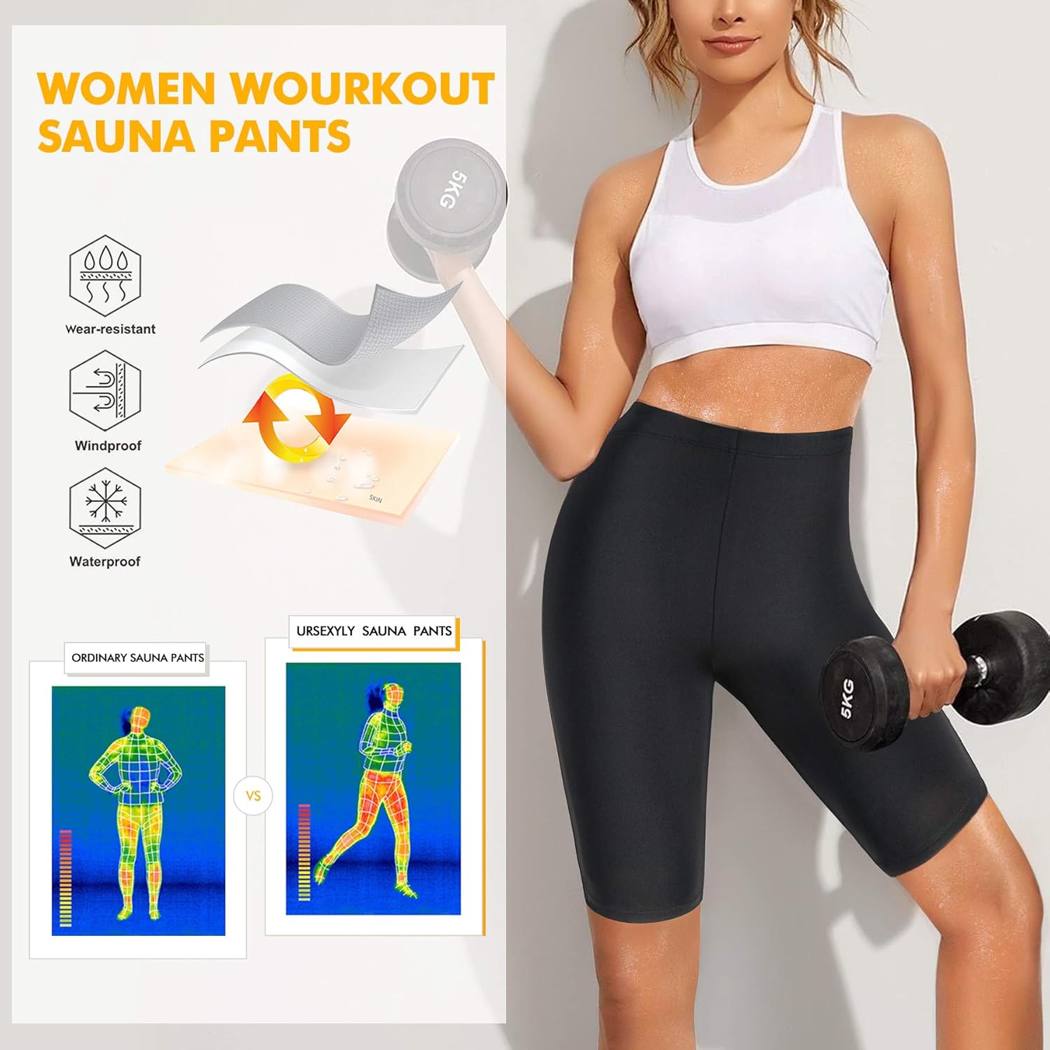 Ursexyly Women Sauna Sweat Shorts Hot Fitness Capris Pants Exercise Leggings High Waist Thermo Workout Gym Short Pants: Clothing