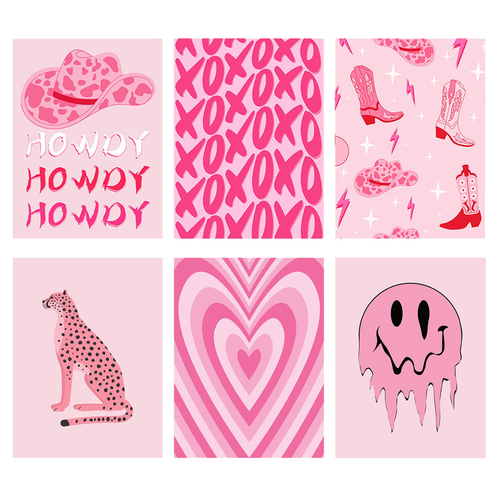Qpout 6pcs Hot Pink Preppy Wall Art Posters Y2K Let's Go Girls Cowgirl Boots Wall Art Poster Prints,Cute Preppy Pictures Prints for Bedroom Dorm Decor Aesthetic, Pink Wall Collage(8x10inch, Unframed)