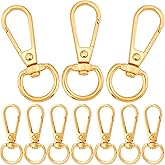 OIIKI 10 Sets Swivel Clasp Clips, Metal Swivel Snap Hook, Flexible Key Chain Clip with Key Ring for DIY Crafts, Jewelry Clasps, Lanyard Making - Gold
