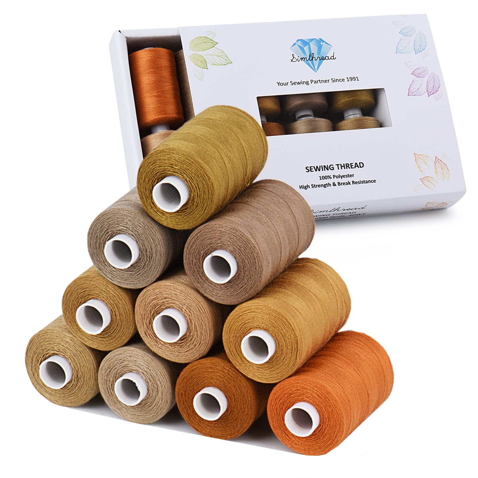 Simthread All Purpose Sewing Thread, 10 Spool 1000 Yards Each Bobbin Polyester Thread for Sewing, Handy Polyester Sewing Threads for Sewing Machine (Brown Series) — image 1