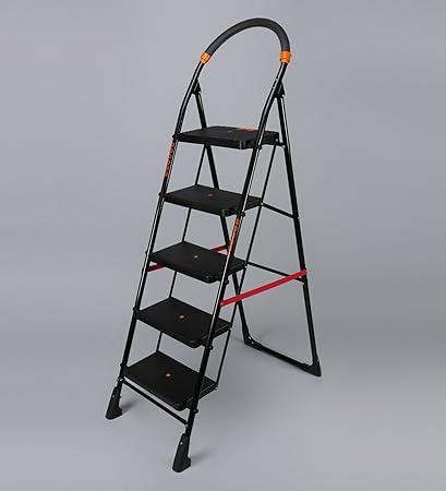 Flipzon Heavy Foldable Cameo 5 Steps Ladder with Wide Steps & Anti-Skid Shoes (Make in India) - Black