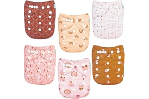 ALVABABY Baby Cloth Diaper 6 Pack with 12 Inserts One Size Cloth Diaper Covers Adjustable Washable Reusable for Baby Girls and Boys