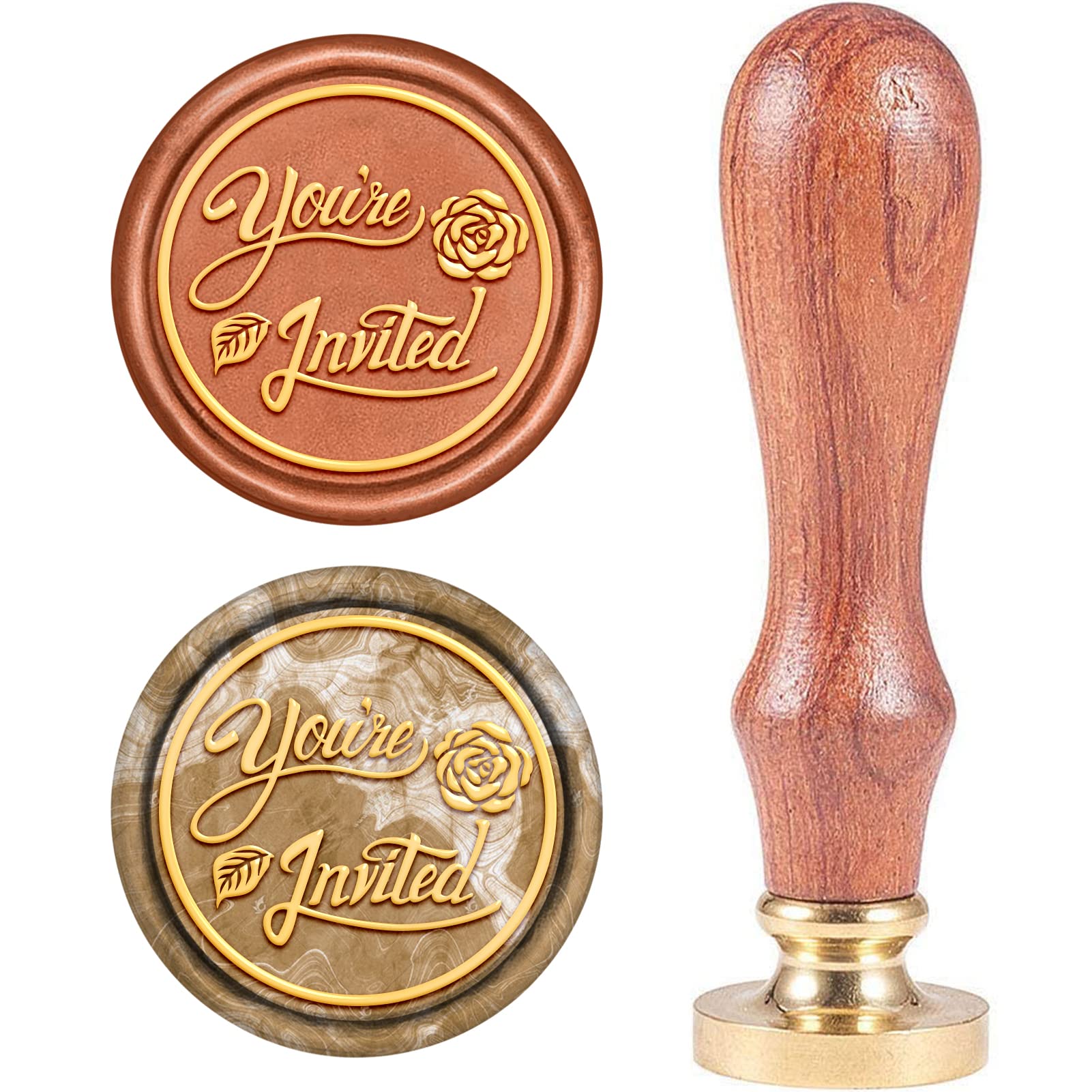 CRASPIRE Wax Seal Stamp Word, You're Invited Wax Sealing Stamp Retro Stamp Copper Head Wooden Handle Removable 25mm for Wedding Invitations Gift Packing Cards Letters Envelopes Wine Packages — image 1