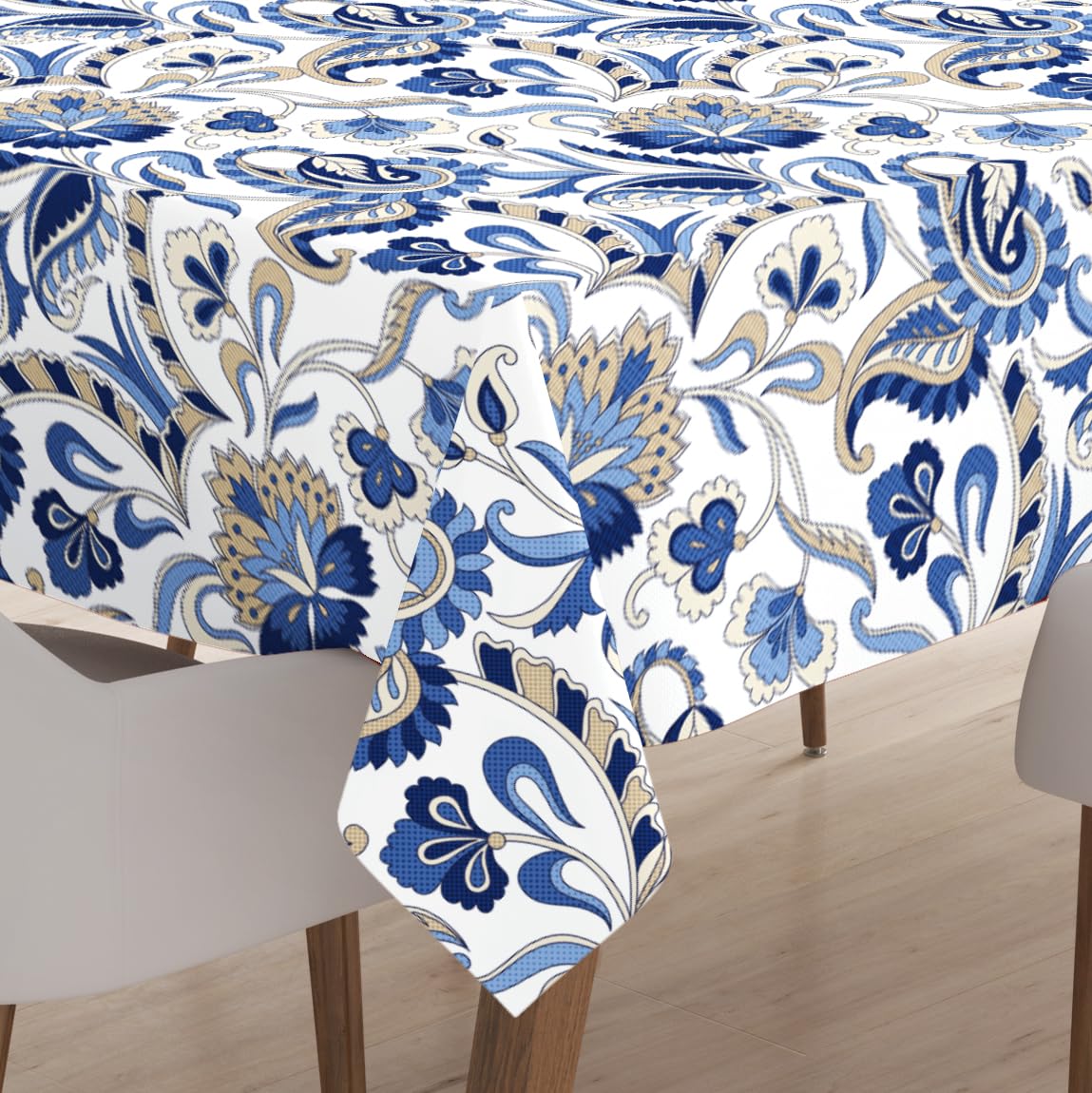 Encasa XO Polyester Printed Tablecloth, Twill Fabric Table Cover, Water Repllelant, Length 140x180 cm for 4 to 6 Seater Rectangular Dining Table. Machine Washable, Durable - Chintz Blue — image 1