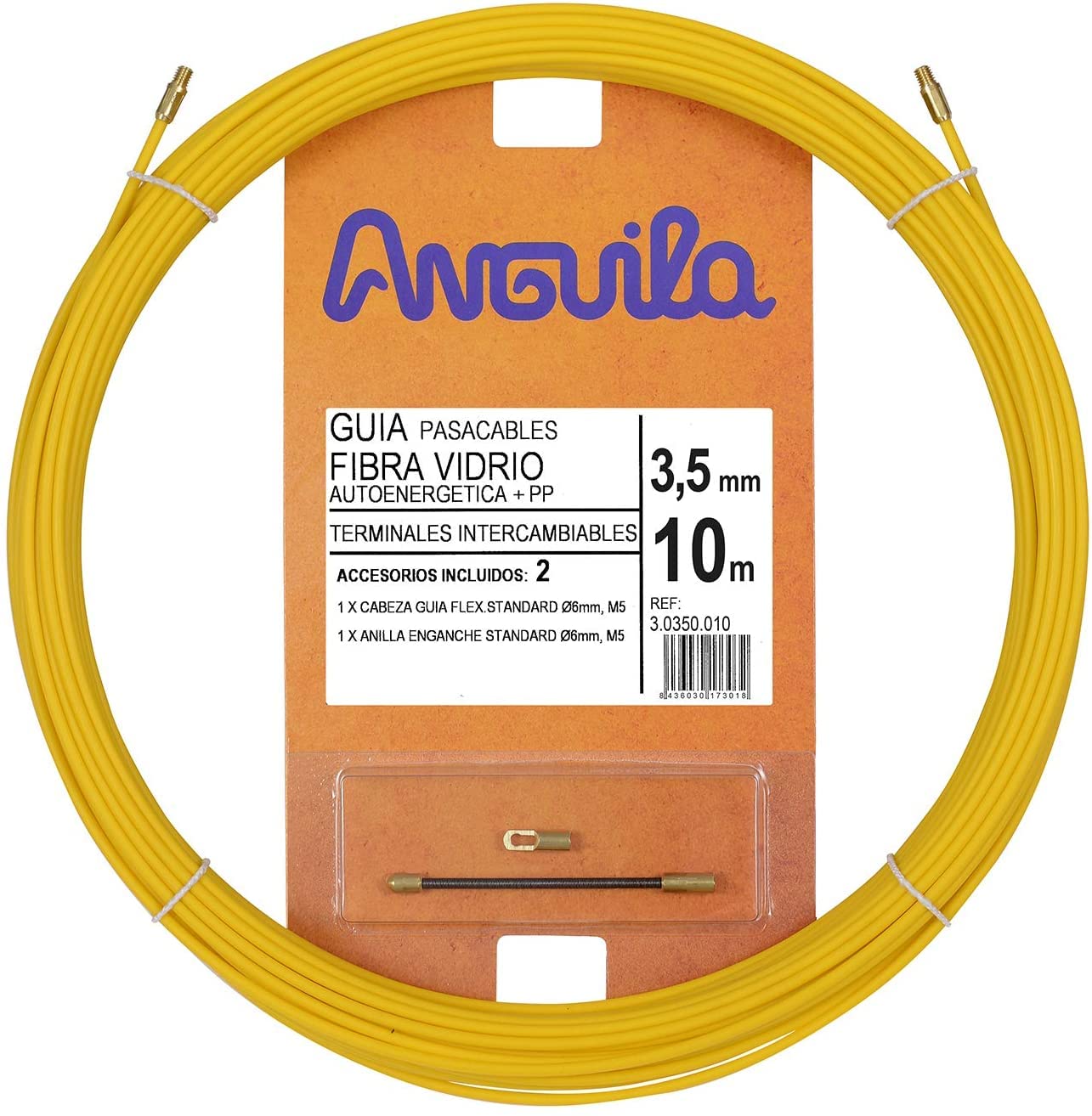 Anguila Fibreglass Reinforced + Propylene Reinforced Cable Guide Interchangeable Clamps Yellow Diameter 3.5 mm 10 m