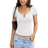 EasyGala Womens Cotton Henley Shirts Scoop Neck Short Sleeve T Shirts Basic Button Slim Fit Tops Casual Summer Outfits